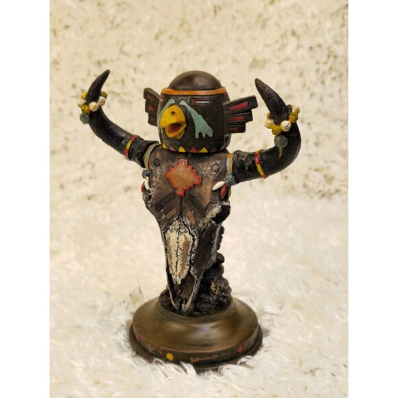 Handcrafted Vintage-Inspired Tribal Totem Decor Featuring Bird Motif & Bull Horn - Picture 7 of 12